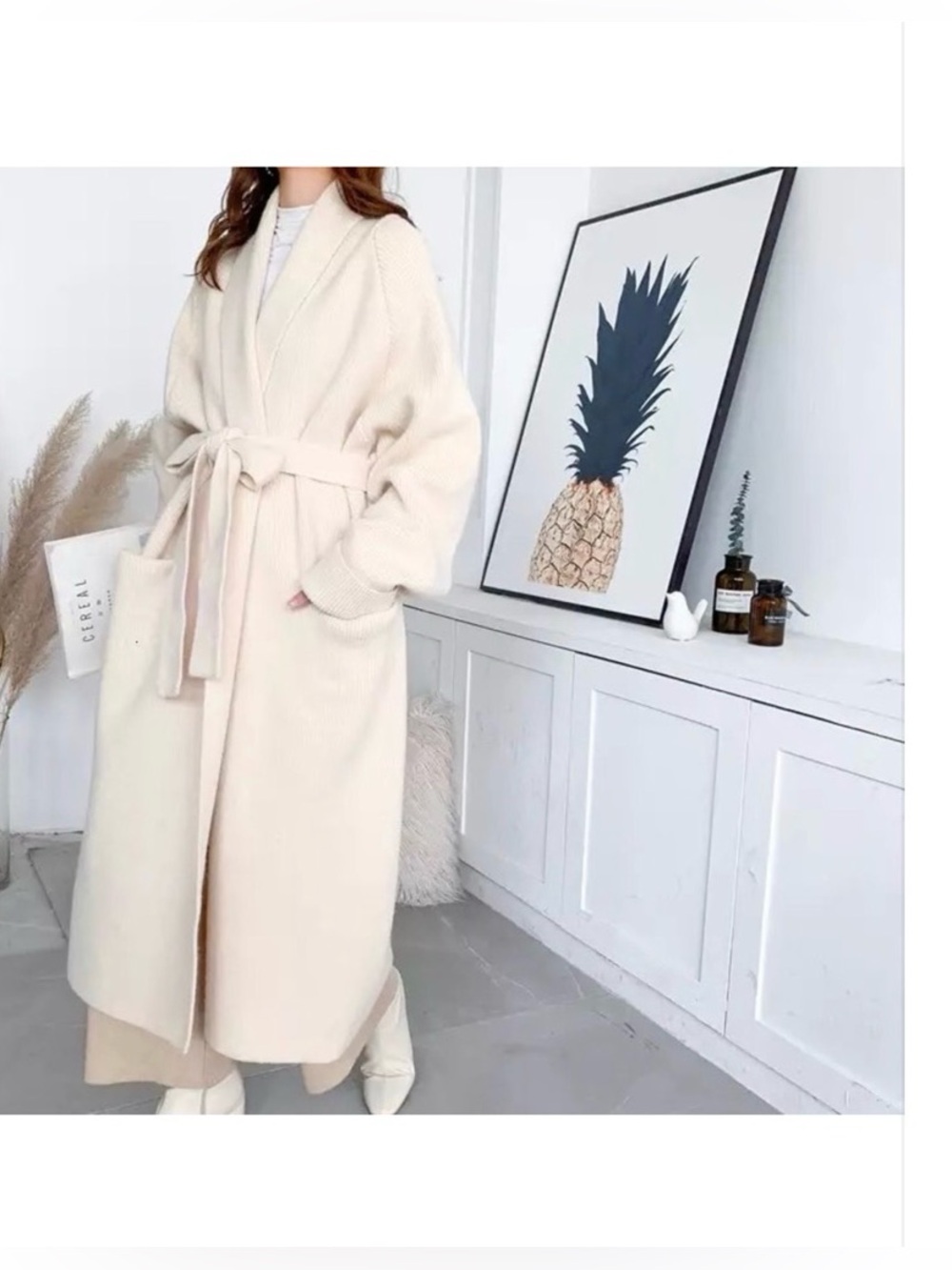 NWT • GORGEOUS Cream Longline Knit Belted Cardigan Sweater Coat / Coatigan - Picture 2 of 16